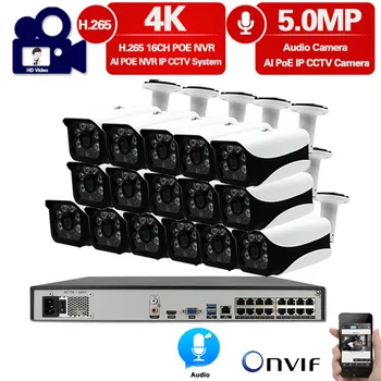 16CH 4K 5MP POE NVR Priežiūros Sistema, 5.0 MP Audio Poe IP Camera 16 Kanalų NVR Rinkinys, Vaizdo Stebėjimo Komplektas 