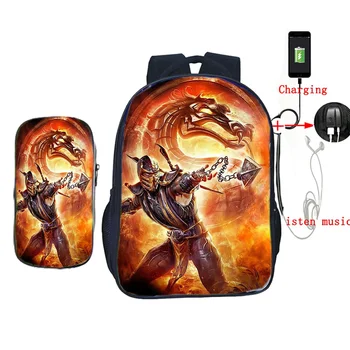 2 Vnt/komplektas USB Mokestis Mokyklos Maišą Skorpionas Visų Mortal Kombat X Kaukė Backpackfor, Paaugliai, Studentai Knygos Maišas Kasdien Nešiojamojo kompiuterio Kuprinė