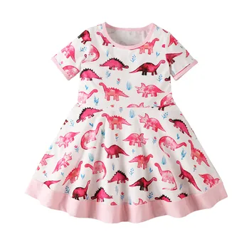 2020 Bamblys Kūdikiams, Vaikams Baby Girl Dress Apvalios Kaklo Vasaros trumpomis Rankovėmis Atsitiktinis Rožinė Dinozaurų Suknelės, Drabužių Komplektus, 2-7T