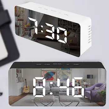 3 rūšių LED veidrodis, žadintuvas, skaitmeninis laikrodis, pažadinimo lempos elektroninių didelių laiko temperatūros daviklis namų puošybai laikrodis