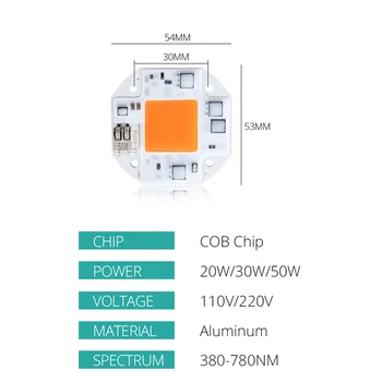 AC 100-240V Fito Lempa 20W 30W 50W COB LED Lustas Visą Spektrą Augti Šviesos 370nm-780nm Kambarinių Augalų Daigų Augti ir Gėlių