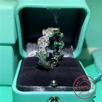 Derlius Žada Vestuvių Žiedas nekilnojamojo 925 sterlingas Sidabro Dalyvavimas Juosta Deimantiniai Žiedai Moterims Piršto Papuošalai