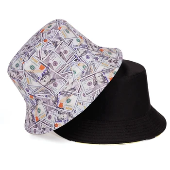 Doleris grafiti medvilnės žvejys skrybėlę naujas sulankstomas dvipusis nešiojami kibiro kepurę usd pinigų spausdinimo banga vyrų baseino skrybėlės