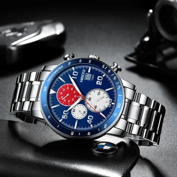 NIBOSI Mados Vyrai Laikrodžiai Blue Top Brand Prabanga Chronografas atsparumas Vandeniui Vyrai Žiūrėti Vyriški Reloj Hombre 2020 M Sport Riešo Žiūrėti