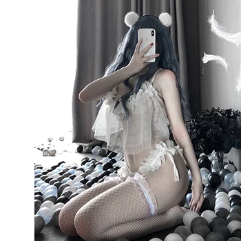 OJBK Moterims Seksualus apatinis Trikotažas Baltas Skaidrus Gėlių Nėrinių Suknelė Bustier Sleepwear Viršūnes Brokatas Erotika Matyti Per Kostiumai Dropship