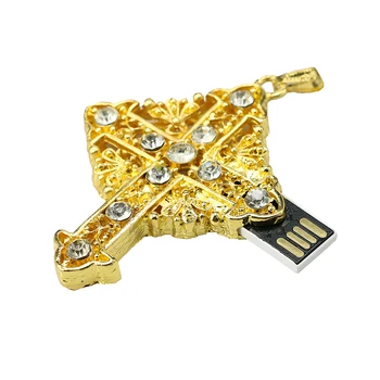 Prabanga Jėzaus Kryžiaus USB Diamond Metalo Medžiagos, 4GB 8GB 16GB 32G USB 2.0 Memory Stick Kristalų Kryžiaus Karoliai USB 