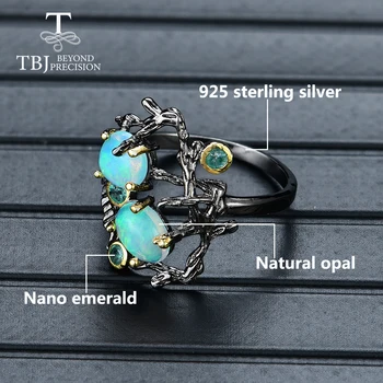 TBJ, Natūralus akmuo multi-color opalas Papuošalai Nustatyti 925 sterlingas sidabro žiedas ir auskarai fine jewelry Vintage 