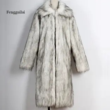Žiemos Mados Storas Šiltas Dirbtiniais Fox Fur Moterų dirbtinis Kailis Kailis Ilgas Dirbtiniais Kailiais Parkas Viršutiniai drabužiai S-XXXL