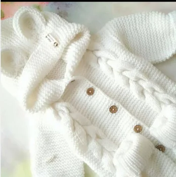 0-18M Boutique megzti megztiniai vaikams, berniukų, mergaičių Rudens Žiemos Kūdikį, gobtuvu single-breasted vientisos spalvos vientisas megztinis romper