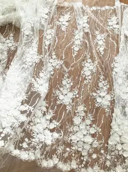 1 Kiemas Išskirtinį Blizgučiais 3D Nėrinių Audinys su Skurdus Rozetės , Vestuvių Suknelė Vestuvių Suknelė Audinys, kurį Kiemas , Lapų Emrboidery