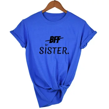 1 Vnt BFF Sesuo Laišku Spausdinti Moterų Grafinis trumpomis Rankovėmis T Marškinėliai Vasarą Estetinės Geriausiais Draugais Seserys Jaunų Merginų Topai Tee