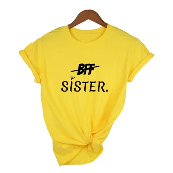 1 Vnt BFF Sesuo Laišku Spausdinti Moterų Grafinis trumpomis Rankovėmis T Marškinėliai Vasarą Estetinės Geriausiais Draugais Seserys Jaunų Merginų Topai Tee
