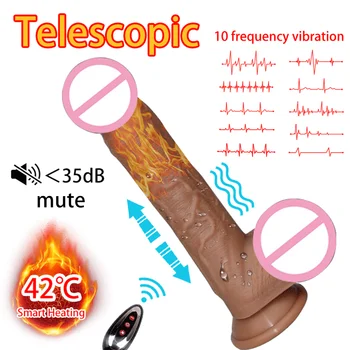 10 Greičio Vibratorius Su Dildo Siurbtukas Teleskopinis Vibracija, Šildymo Dirbtinis Realistiškas Penis Sekso Žaislas Moterims Masturbacija
