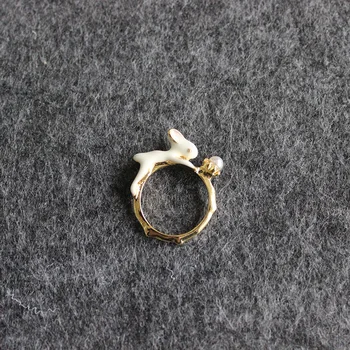 10 vnt./daug naujausias mados juvelyrikos 17mm vidinis dydis emalio pearl bunny triušiai piršto žiedą