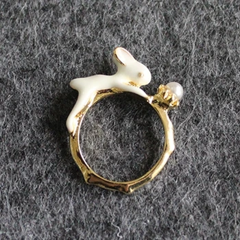 10 vnt./daug naujausias mados juvelyrikos 17mm vidinis dydis emalio pearl bunny triušiai piršto žiedą