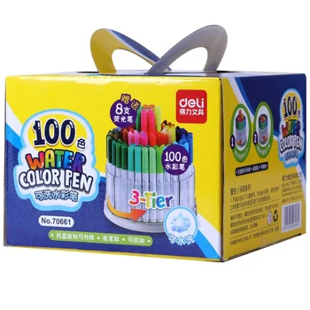 100 Spalva/set Akvarelė pen Nustatomasis Veltinys Patarimas vaikai skalbti spalvos rašiklis su besisukančiais saugojimo dėžutė
