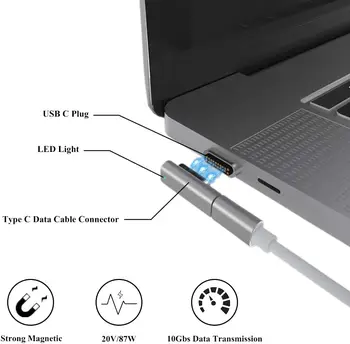 100W Magnetinio Adapteris USB C Tipas su Laido Macbook 20 pin USB High Speed Magnetas USB-C Konverteris Data Adapteris Matebook