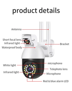1080P WIFI PTZ IP Kamera, Wireless Dual Objektyvas HD VAIZDO Lauko Security Cam 29 Vnt infraraudonųjų SPINDULIŲ Naktinis Matymas, LED Šviesos Tinklo Kameros