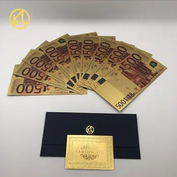 10vnt/Daug Spalvinga Europos Valiutos Banknotų 500 Eurų Banknotą į 24K Aukso Folija Padirbtų Pinigų Dovanos