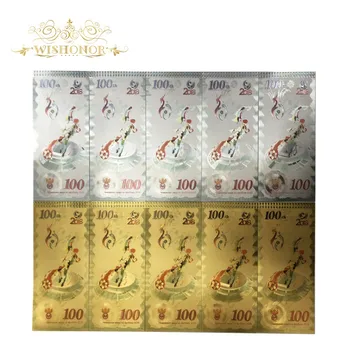 10vnt/daug Karšto Pardavimo Sidabro Ir Aukso Rusijos Vilkas 100 Rublių Banknotų į 24k Auksu Popierinių Pinigų Kolekcija Ir Dovanos