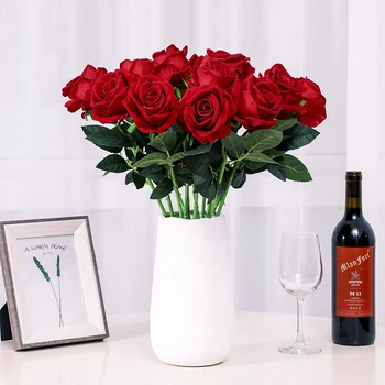 10vnt Šilko Rožė Dirbtinių Gėlių Puokštė Netikrą Gėlių Valentino Dienos Dovana Gimtadienio, Vestuvių Šalies Namų Puošybai Raudona Rožė