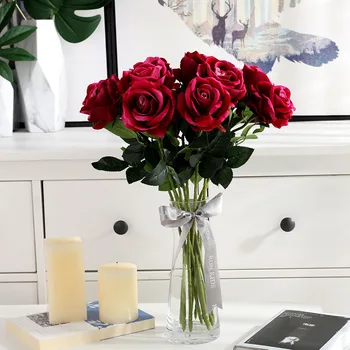 10vnt Šilko Rožė Dirbtinių Gėlių Puokštė Netikrą Gėlių Valentino Dienos Dovana Gimtadienio, Vestuvių Šalies Namų Puošybai Raudona Rožė
