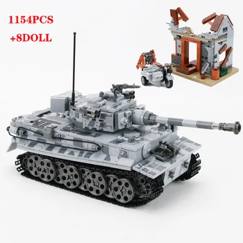 1154pcs Karinės Vokietijos Tiger Tank Blokai Karinės WW2 Bakas Armijos Kareivis Ginklas Montavimas Plytų Žaislai vaikams
