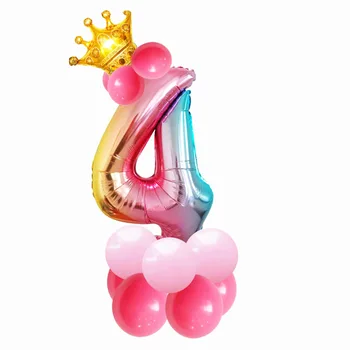 15vnt/set 32inch vaivorykštė skaičius balionai su aukso karūna vienaragis šaliai folijai, balionas gimtadienio dekoracijas vaikų globos