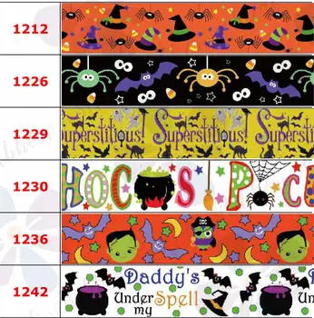 16mm-75mm Happy Halloween Serija Animacinių filmų Dvasia Moliūgų Spausdinti Grosgrain/Priešas Juostelės Geometrinis Banga Saldainiai 