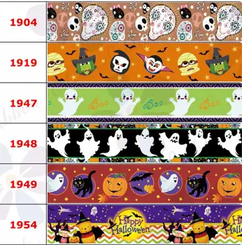 16mm-75mm Happy Halloween Serija Animacinių filmų Dvasia Moliūgų Spausdinti Grosgrain/Priešas Juostelės Geometrinis Banga Saldainiai 