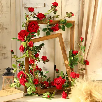 180cm Rose Dirbtinės Gėlės Vynuogių Namų Dekoro Šilko Netikrą Gėlių String su Lapais, Vestuvių Sienos Kabo Girliandą Apdaila
