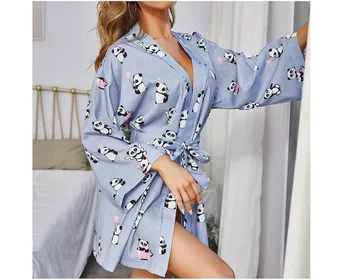 1PC Moterų Sexy Pižamą Vasaros Panda Modelio Sleepwear Suknelė Namų Atsitiktinis Skraiste bathwear Sleepingwear Imitacija Ledo Šilko Suknelės