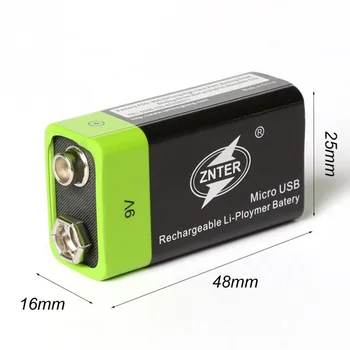 1PCS ZNTER 600mAh 9V USB įkraunama ličio baterija 6F22 įkraunama ličio polimerų baterija + 1PCS Micro USB įkrovimo kabelis