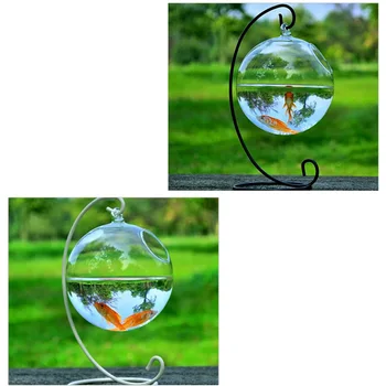 1Set Apvalios Formos Kabinti Stiklo Akvariumas Žuvys Dubenį Žuvų Bakas Gėlių, Augalų Vaza Su 12cm Aukščio Stovo Laikiklį Namų Puošybai