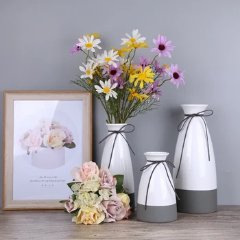 1pc Turas Gėlių Vaza Balta ir Pilka Keramikos Vaza su Bowknot Namų Dekoro Vandens Sodinimo Konteinerių Vazonas