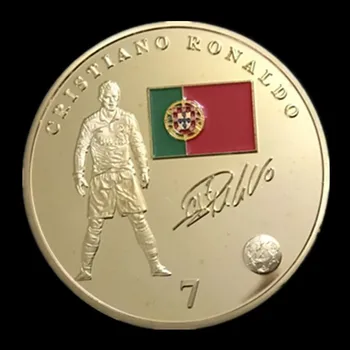 2 vnt Su Messi Ronaldo futbolo žaidėjas sport star ženklelis auksą, padengtą futbolo spalvos 40 mm, suvenyrų kolekcines monetos