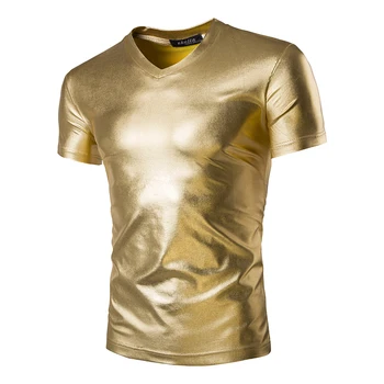 2016 m. Vasaros naują auksas, sidabras T-shirt juoda vyrams auginti trumparankoviai vyras hip-hop ' o naktiniame klube, Blizgus, atsparus vandeniui danga T-shirt