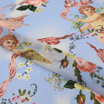 2018 NAUJAS mados Angelas sparnų skaitmeninės tapybos šifono audinio vasaros suknelė marškinėliai telas por metro tissu as metrų vestidos 