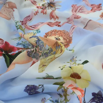 2018 NAUJAS mados Angelas sparnų skaitmeninės tapybos šifono audinio vasaros suknelė marškinėliai telas por metro tissu as metrų vestidos 