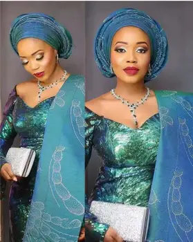 2019 Populiarus naujausią Aukštos kokybės Afrikos guipure laido nėriniai Su dideliais Blizgančiais audinio Žalia Nigerijos Moterys Vyrai Šalis Suknelė