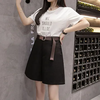 2019 Vasaros moterų pločio kojų aukšto juosmens krovinių šortai versija diržo dydį, studentų šortai Harajuku vėjo įrankiai šortai