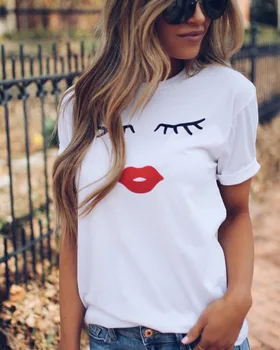 2019 blakstienų raudonų lūpų tshirts spausdinti raidžių moterų marškinėliai plius dydis vasaros marškinėliai, femme harajuku marškinėliai moterims topai XS-4XL