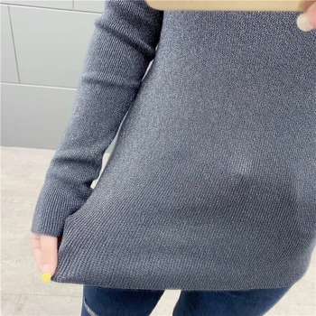 2019 m. Rudenį, Žiemą, Moterų Megzti Golfo Minkštas Polo-neck Sweater Atsitiktinis Megztinis Elastingumą Puloveriai Mados Slim Femme