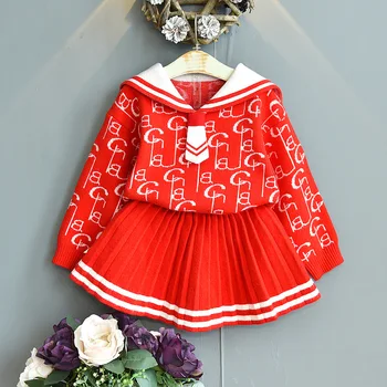 2020 2vnt Mados Mergaičių Drabužių Rinkinys Kūdikių Mergaičių Drabužių rinkiniai merginos Megztinis+Sijonas mergaitėms suknelės tiktų 23