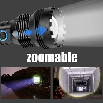2020 LED Žibintuvėlis Super Šviesus XHP70 Taktinis Žibintuvėlis USB Įkrovimo Zoom Žibintas su Dugno Ataka Kūgio Žvejyba, Kempingas XHP50
