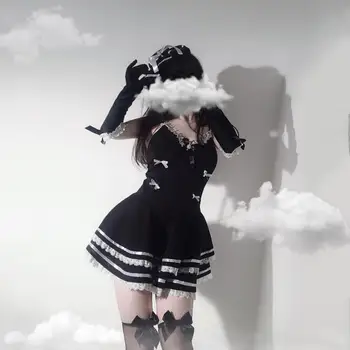 2020 M Sexy Cute Juoda Suknelė Ir Diržas Tarnaitė Cosplay Kostiumai, Seksualus Anime Mokyklos Mergina Gotų Apranga Moteris Su Kepurės Ir Pirštinės