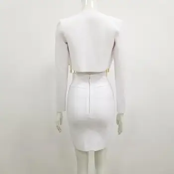 2020 M Sprinto Moterų Baltas Juodas Dviejų Dalių Komplektas Vestidos Mados Moterų Ilgomis Rankovėmis Metral Mygtuką Dryžuotas Prabangos Šalis Tvarstis Suknelė