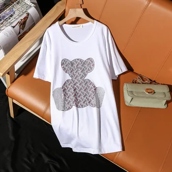 2020 Moterų Plius Dydis Gręžimo marškinėliai Drabužių Mados Animacinių filmų Deimantų T marškinėliai Seksuali Prarasti Baltos spalvos Marškinėlius korėjos Tees T246