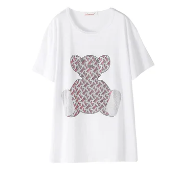 2020 Moterų Plius Dydis Gręžimo marškinėliai Drabužių Mados Animacinių filmų Deimantų T marškinėliai Seksuali Prarasti Baltos spalvos Marškinėlius korėjos Tees T246