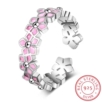 2020 Nauja 925 Sterling Silver Pink Daisy Gėlių Trio Žiedas Sidabro Žiedai Moterų Dalyvavimas Juvelyrikos Jubiliejų